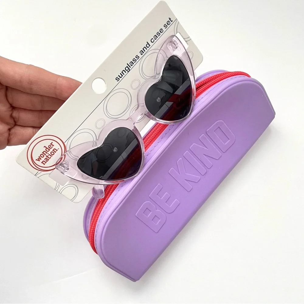 Teens Heart Sunglasses with Be Kind Case - Supercute! Great Gift